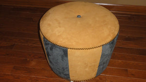 145-Brass Nail Head, Gold and Torquois fabric-Ottoman
