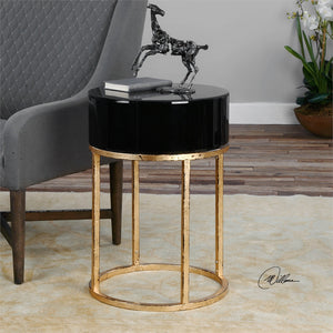 1043-Black/ Gold Round-Accent table