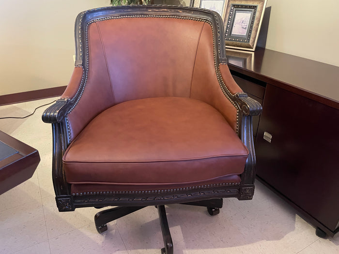 Carved Executive Swivel Leather Chair