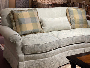 JM Divine Sofa in Light Blue Fabric with Down Accent Pillows