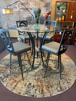 Round Glass Table with 4 Metal Bar Stools