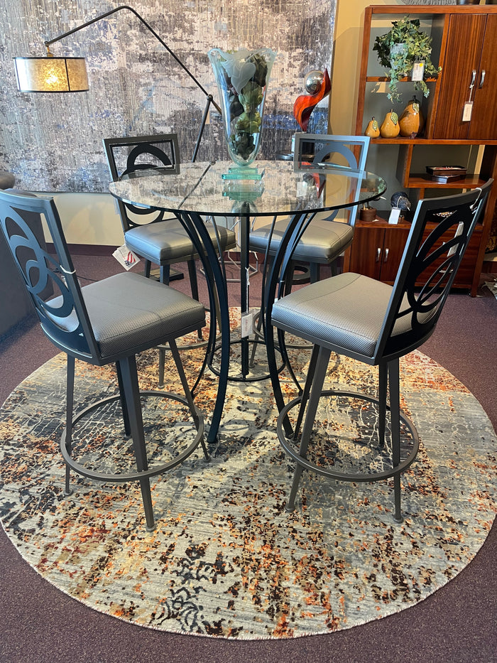 Round Glass Table with 4 Metal Bar Stools