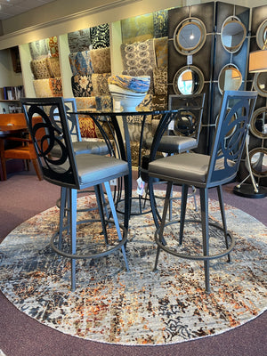Round Glass Table with 4 Metal Bar Stools