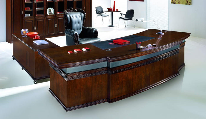 Dark Cherry  Wood Office Desk with Leather Inserts