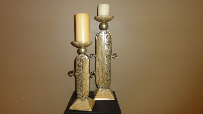 Candle Stick Color Taupe and Gold Set of 2