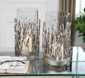 514-Hand Forged Metal with Silver Finish-Candle Holders