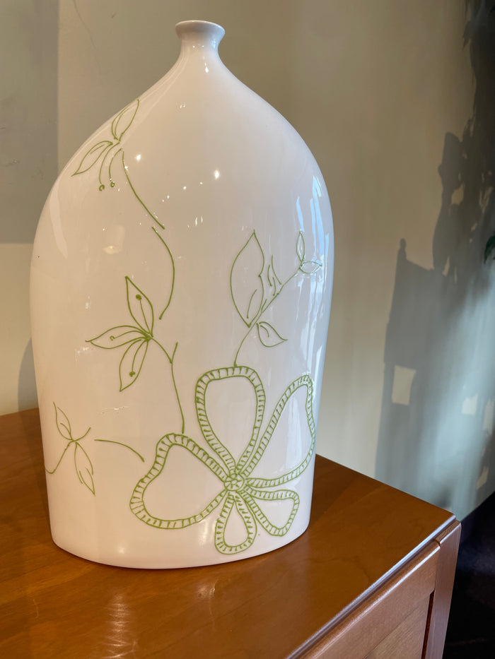 White Jar with Green Floral Pattern
