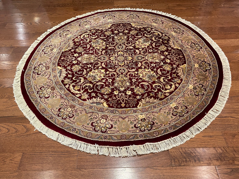 7050 4x4 Round Traditional Wine Ivory Rug – Oriental Rug Palace