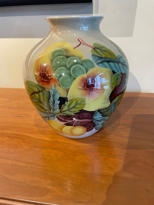 Vase with Beautiful Flowers and Fruit Pattern