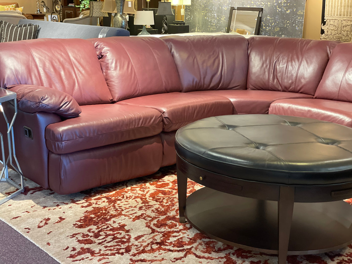 Burgundy Leather Sectional Oriental Rug Palace